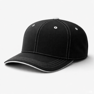 Auf dem Bild sieht man eine schwarze Cappy mit kleinen dezenten weißen Details